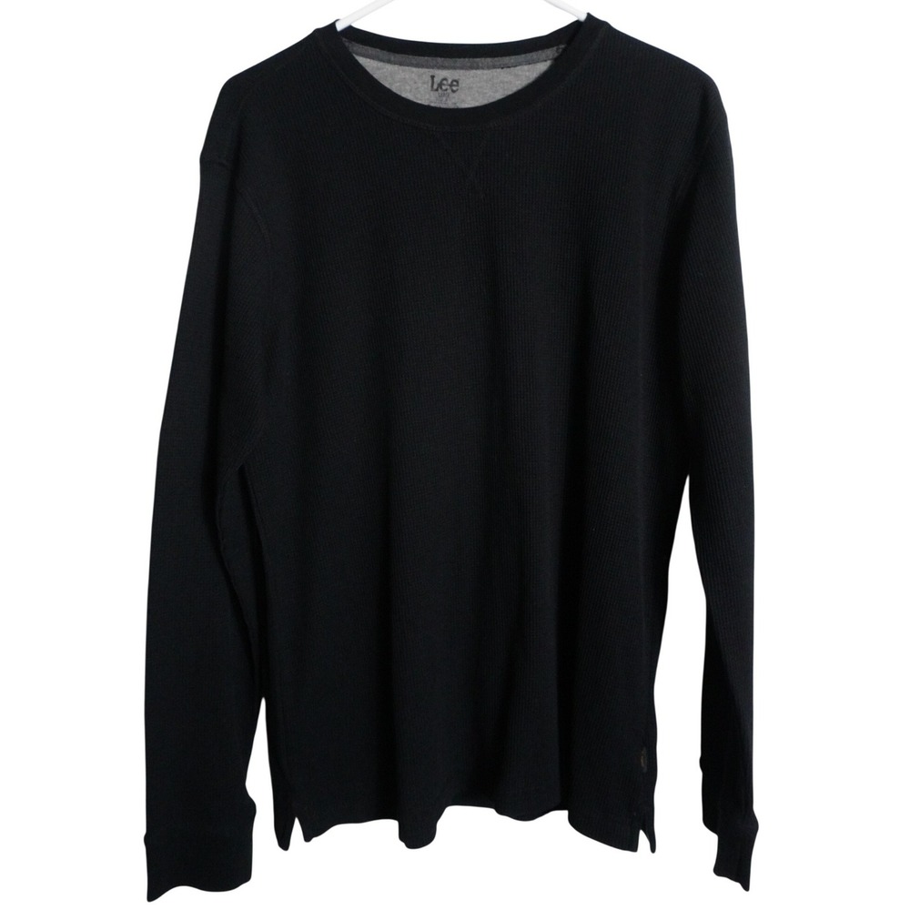 Lee Thermal Shirt Large Casual Waffle Knit Black Long Sleeve Crew Neck